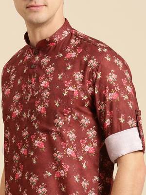 Sanwara Men Printed Cotton Rolled Up Sleeves Short Kurta PR_11 5