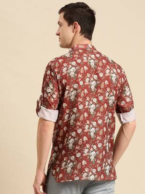 Sanwara Men Printed Cotton Rolled Up Sleeves Short Kurta PR_12 3