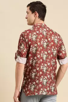 Sanwara Men Printed Cotton Rolled Up Sleeves Short Kurta PR_12