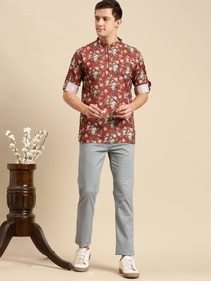 Sanwara Men Printed Cotton Rolled Up Sleeves Short Kurta PR_12 4