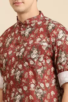 Sanwara Men Printed Cotton Rolled Up Sleeves Short Kurta PR_12