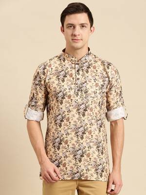 Sanwara Men Printed Cotton Rolled Up Sleeves Short Kurta PR_14 1