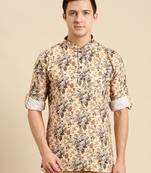 Sanwara Men Printed Cotton Rolled Up Sleeves Short Kurta PR_14