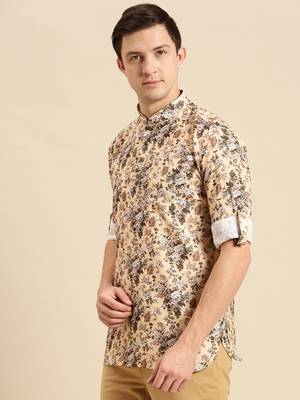 Sanwara Men Printed Cotton Rolled Up Sleeves Short Kurta PR_14 2