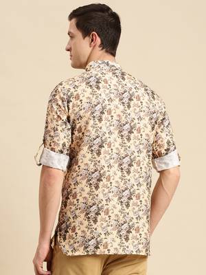 Sanwara Men Printed Cotton Rolled Up Sleeves Short Kurta PR_14 3