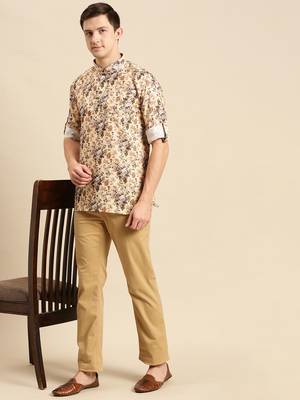 Sanwara Men Printed Cotton Rolled Up Sleeves Short Kurta PR_14 4