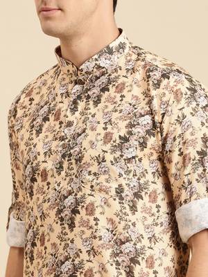 Sanwara Men Printed Cotton Rolled Up Sleeves Short Kurta PR_14 5