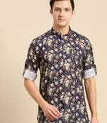 Sanwara Men Printed Cotton Rolled Up Sleeves Short Kurta PR_15