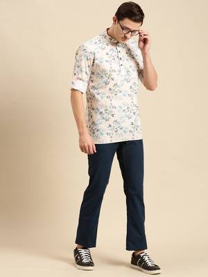 Sanwara Men Printed Cotton Rolled Up Sleeves Short Kurta PR_16 4