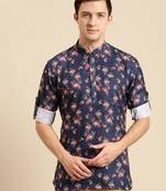 Sanwara Men Printed Cotton Rolled Up Sleeves Short Kurta PR_17