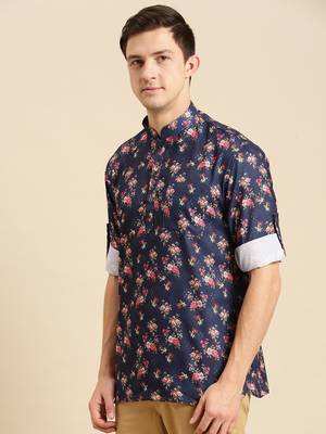 Sanwara Men Printed Cotton Rolled Up Sleeves Short Kurta PR_17 2