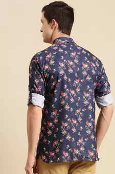 Sanwara Men Printed Cotton Rolled Up Sleeves Short Kurta PR_17