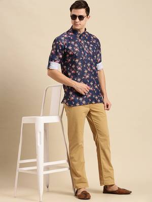 Sanwara Men Printed Cotton Rolled Up Sleeves Short Kurta PR_17 4