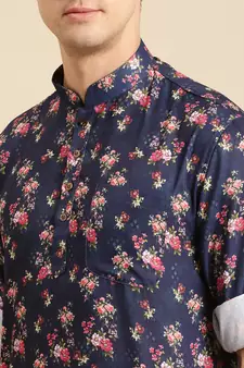 Sanwara Men Printed Cotton Rolled Up Sleeves Short Kurta PR_17