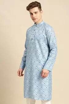 Sanwara Men Printed Cotton Straight Kurta PR_5