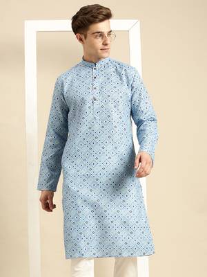 Sanwara Men Printed Cotton Straight Kurta PR_5 3