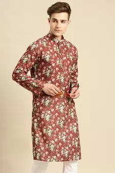 Sanwara Men Printed Cotton Straight Kurta PR_12