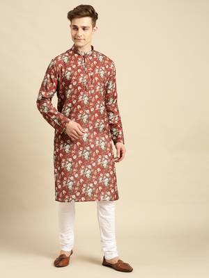 Sanwara Men Printed Cotton Straight Kurta PR_12 5