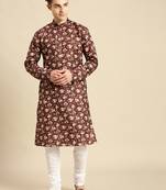 Cotton Floral Printed Red Color Kurta With Churidar Set