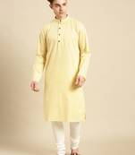 Cotton Floral Printed Yellow Color Kurta With Churidar Set