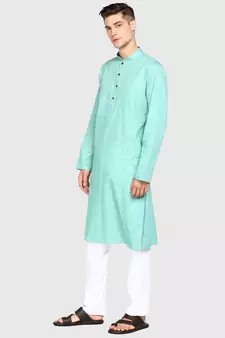 Cotton Floral Printed Kiwi Color Kurta With Churidar Set