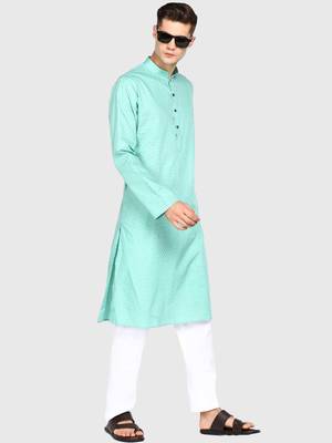 Cotton Floral Printed Kiwi Color Kurta With Churidar Set 3