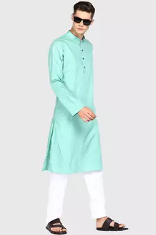 Cotton Floral Printed Kiwi Color Kurta With Churidar Set