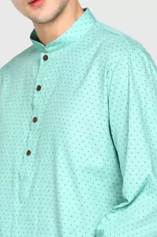 Cotton Floral Printed Kiwi Color Kurta With Churidar Set