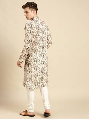 Cotton Floral Printed Dark white Color Kurta With Churidar Set 4