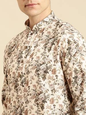 Cotton Floral Printed Dark white Color Kurta With Churidar Set 5