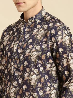 Cotton Floral Printed Dark Blue Color Kurta With Churidar Set 5