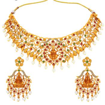 Silver Shine Gold Plated Traditional Latest Designe Choker Wedding Jewellery Set For Women Girls 2