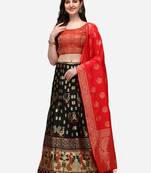 Black & Red Woven Design Semi-Stitched Lehenga & Unstitched Blouse with Dupatta
