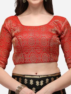 Black & Red Woven Design Semi-Stitched Lehenga & Unstitched Blouse with Dupatta 4