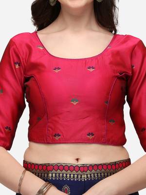 Blue & Pink Woven Design Semi-Stitched Lehenga & Unstitched Blouse with Dupatta 4