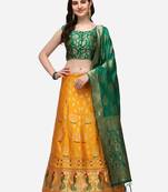 Yellow & Green Woven Design Semi-Stitched Lehenga & Unstitched Blouse with Dupatta