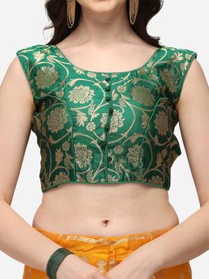 Yellow & Green Woven Design Semi-Stitched Lehenga & Unstitched Blouse with Dupatta 4