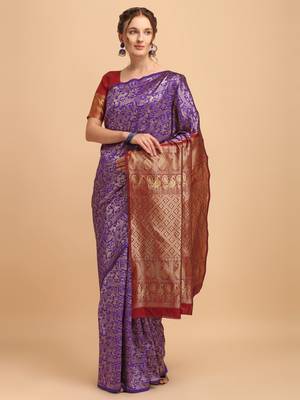 Lavender banarasi silk Woven Design Banarasi Saree 1
