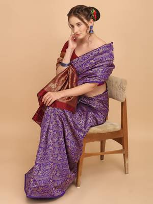 Lavender banarasi silk Woven Design Banarasi Saree 4