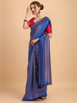 Blue banarasi silk Woven Design Banarasi Saree 2