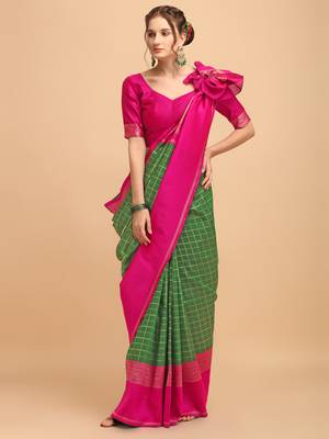 Green & Pink banarasi silk Woven Design Banarasi Saree 2