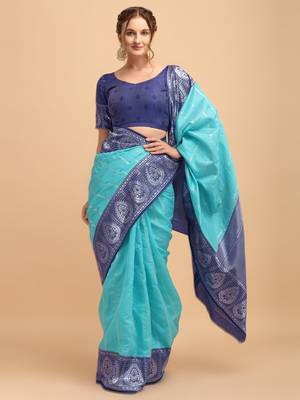 Skyblue & Blue banarasi silk Woven Design Banarasi Saree 1