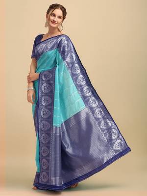 Skyblue & Blue banarasi silk Woven Design Banarasi Saree 2