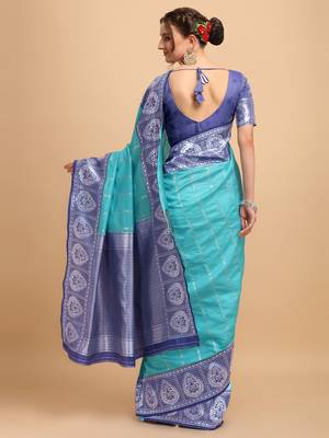 Skyblue & Blue banarasi silk Woven Design Banarasi Saree 3