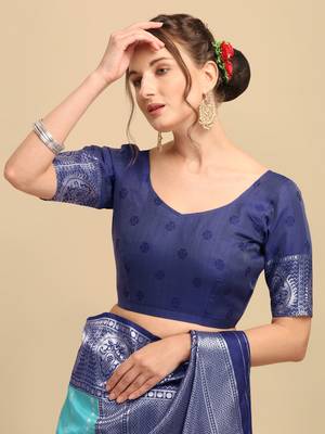 Skyblue & Blue banarasi silk Woven Design Banarasi Saree 5