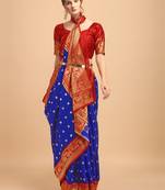 Blue & Red banarasi silk Woven Design Banarasi Saree
