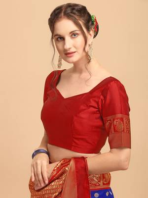 Blue & Red banarasi silk Woven Design Banarasi Saree 5