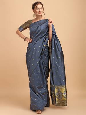Grey banarasi silk Woven Design Banarasi Saree 1