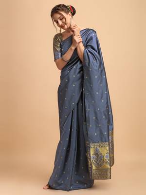 Grey banarasi silk Woven Design Banarasi Saree 2
