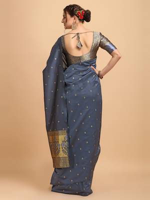 Grey banarasi silk Woven Design Banarasi Saree 3